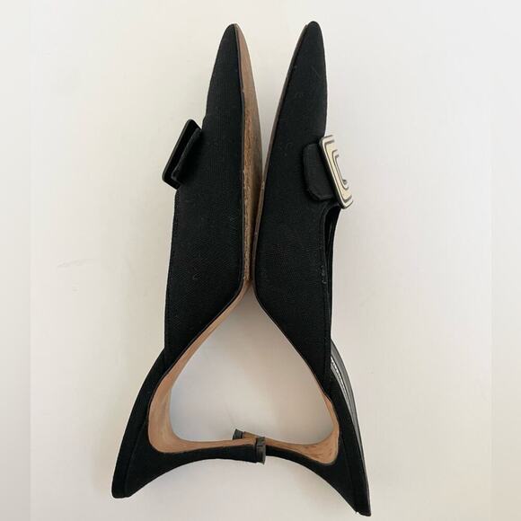 Manolo Blahnik Vintage Black Canvas White buckle pointed toe mules EU 41.5 - Picture 7 of 9